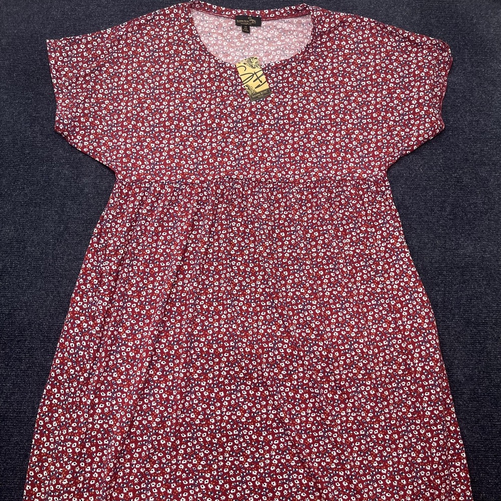 Suzanne Betro Dress Womens 2X Red Floral Maxi Empire Waist Short Sleeve